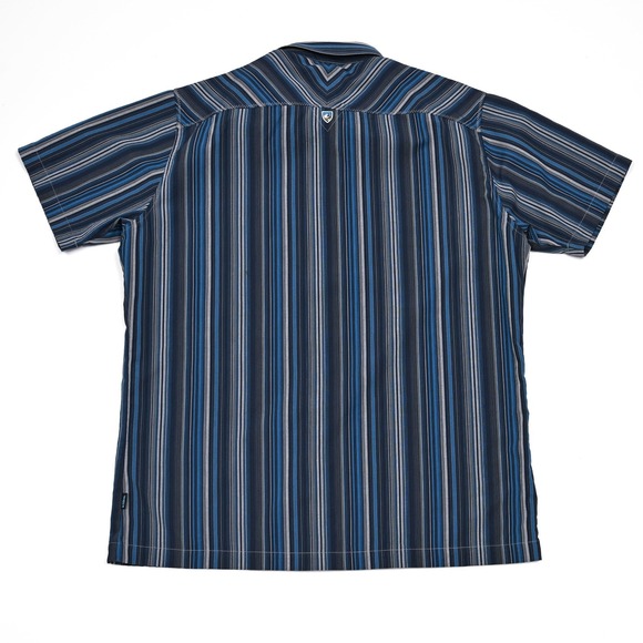 Kuhl Shirt Button Down Short Sleeve Blue Striped Hiking Men's Large Poly Blend - Picture 7 of 7